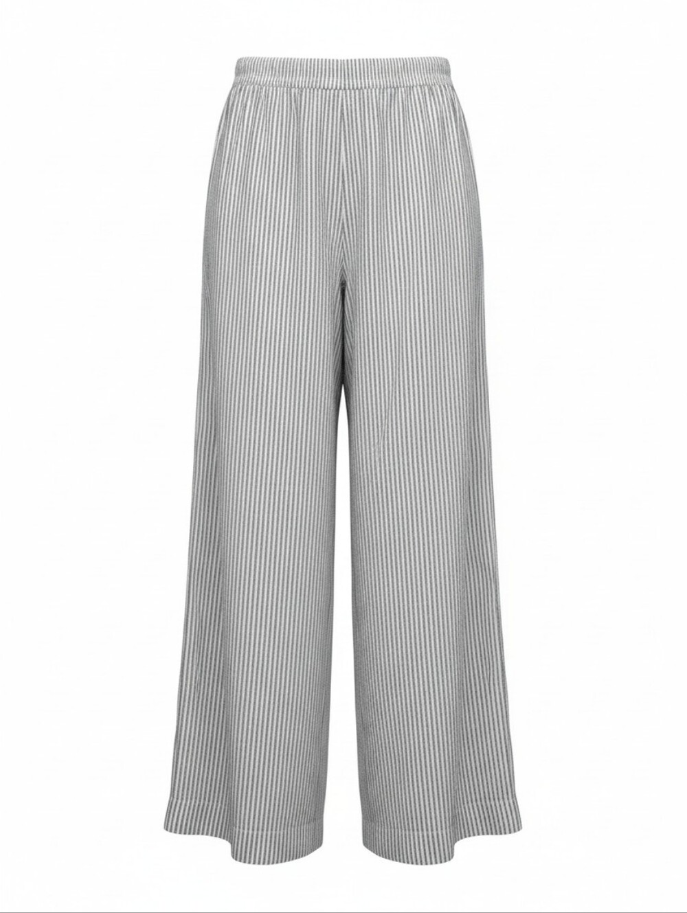 Chico's Blue White Pinstripe Wide-Leg Elastic Waist Pull On Linen Pants Size 1 M